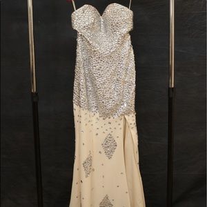Rhinestone Cream Prom Dress